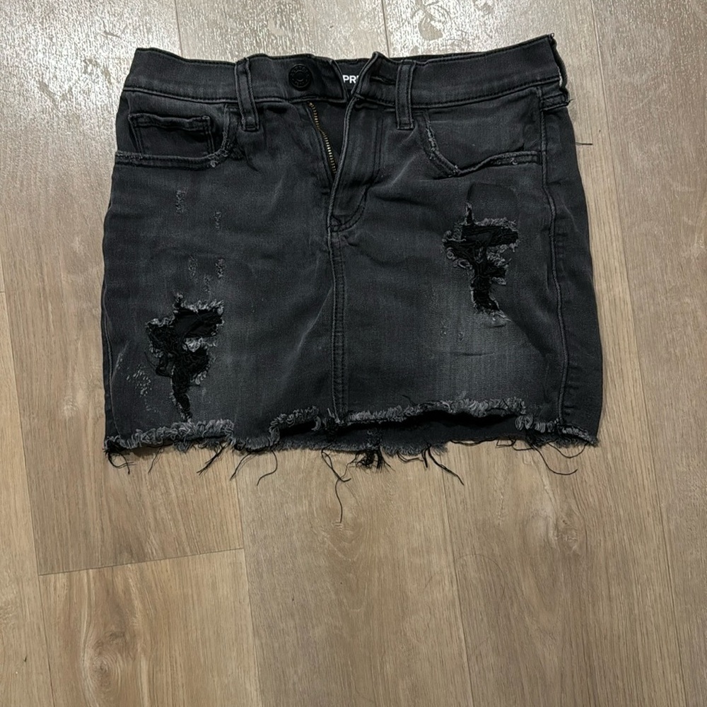 Black Distressed Denim Skirt